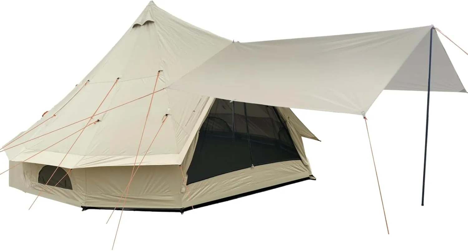 DANCHEL OUTDOOR B2 Waterproof Glamping Yurts for All Year Living with Stove Jack for 4/6 Person, Portable 4 Season Bell Tent for Camping Hot Tent 300D Oxford Nylon Glamping Accessories,13ft/16.4ft