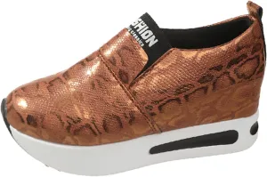DIYCAM Snakeskin Platform Sneakers for Women Round Toe Slip On Classic Wedge Heel Loafers Sneaker Comfortable Work Casual Shoes 2024