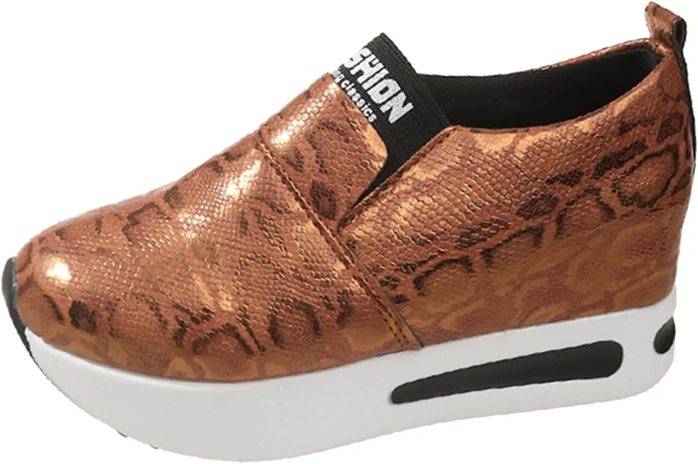 DIYCAM Snakeskin Platform Sneakers for Women Round Toe Slip On Classic Wedge Heel Loafers Sneaker Comfortable Work Casual Shoes 2024