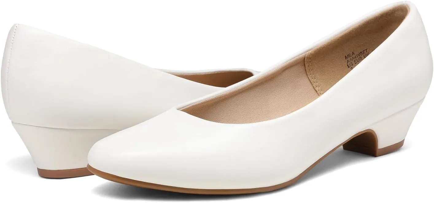 DREAM PAIRS Women's Mila Low Chunky Heel Pump Shoes