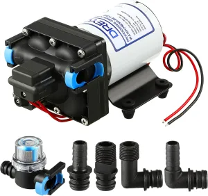 Dreyoo 12V RV Water Pump, 3.5GPM 55PSI Self Priming Automatic Diaphragm Water Pump with Adjustable Water Pressure Switch for RV Marine Yacht Agriculture(12V 55PSI 3.5GPM)