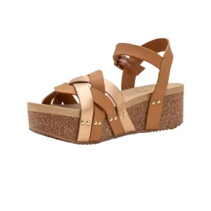 Edna Wedge Sandal in Rose Gold - Tan Combo by Volatile