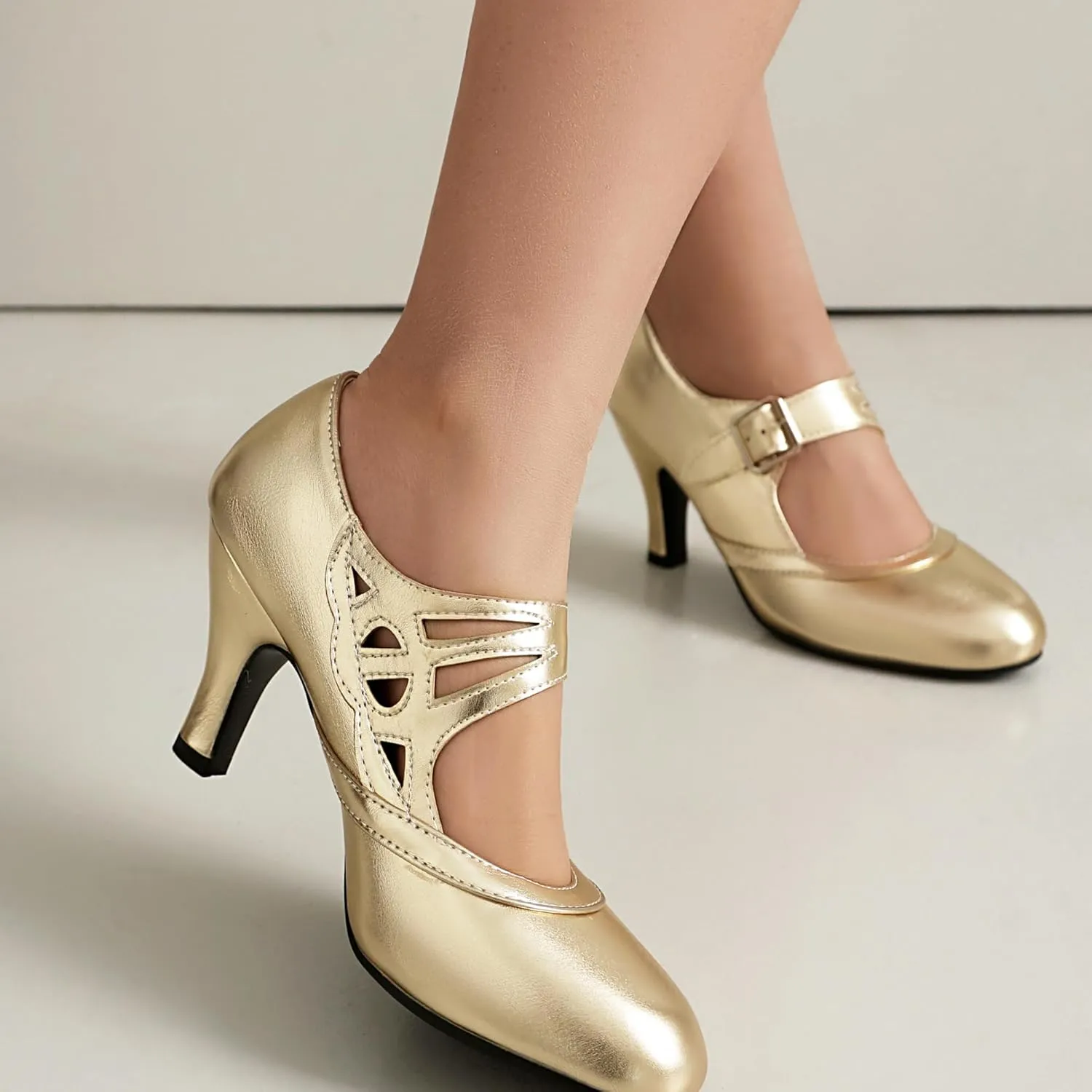 Elerhythm Women's Mary Jane Rockability Close Round Toe Vintage 1950s Heels Retro 1920s Victorian Pumps Shoes