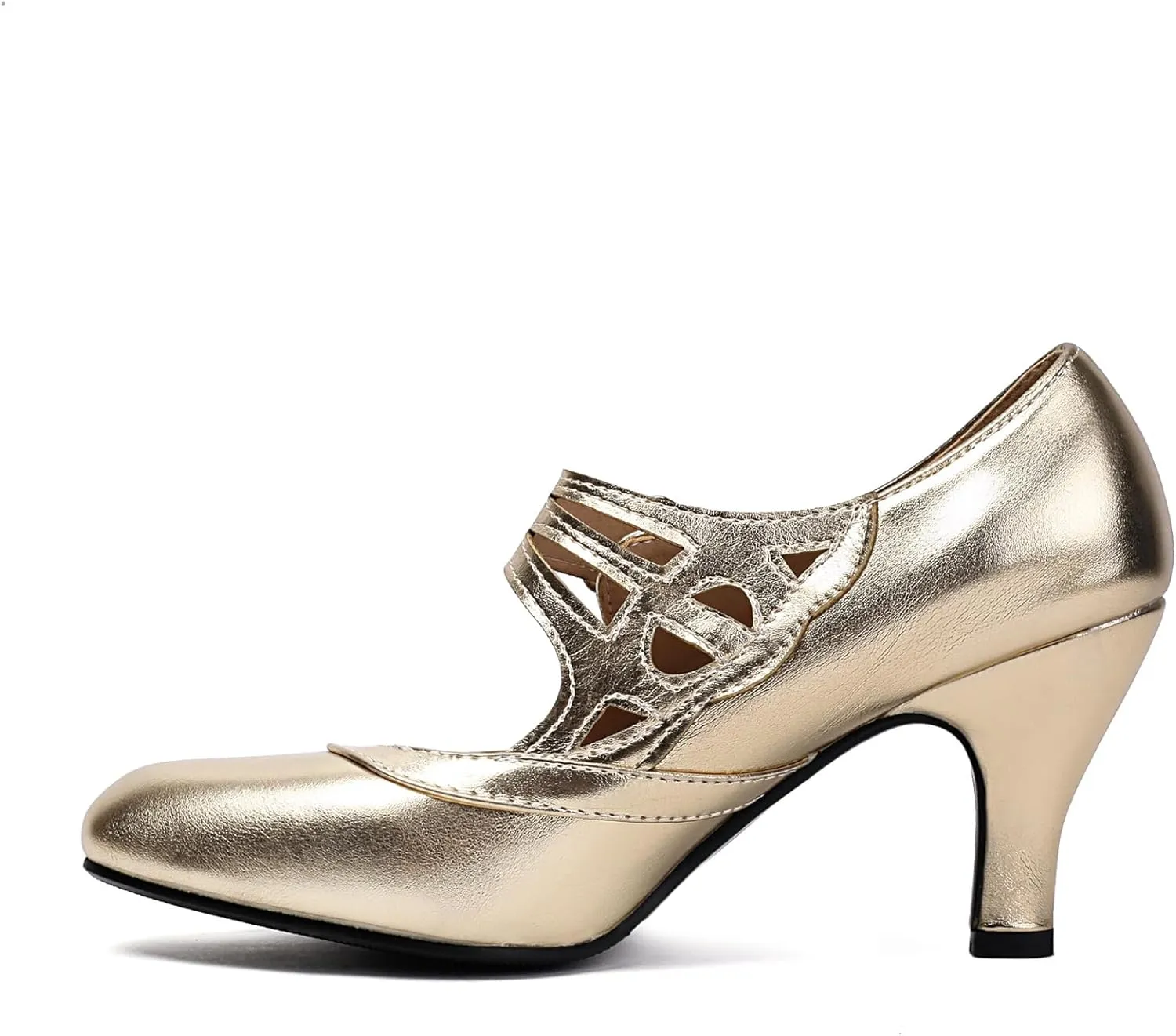 Elerhythm Women's Mary Jane Rockability Close Round Toe Vintage 1950s Heels Retro 1920s Victorian Pumps Shoes