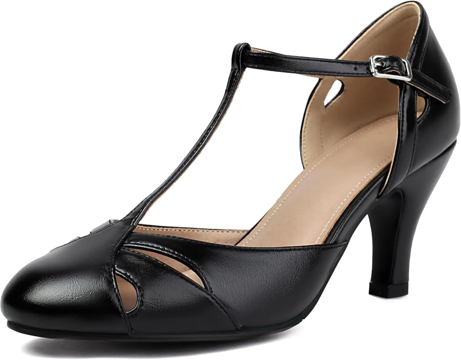 Elerhythm Women's Mary Jane Vintage Ankle Strap Closed Round Toe Gatsby Heels Retro 1950s Pumps 1920s Victorian Shoes