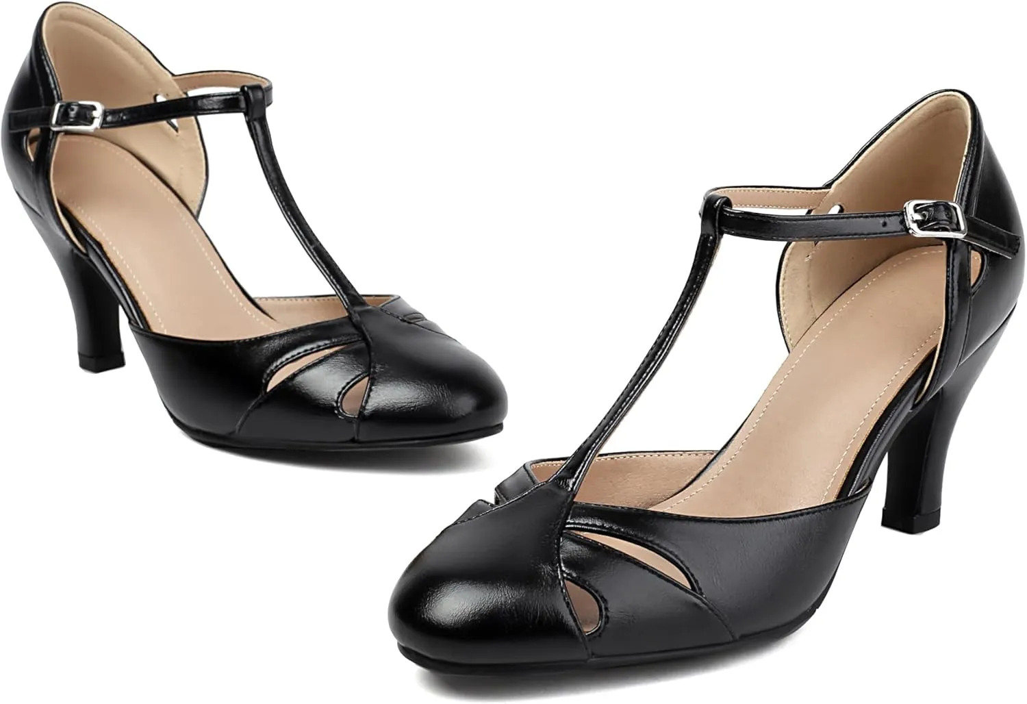 Elerhythm Women's Mary Jane Vintage Ankle Strap Closed Round Toe Gatsby Heels Retro 1950s Pumps 1920s Victorian Shoes