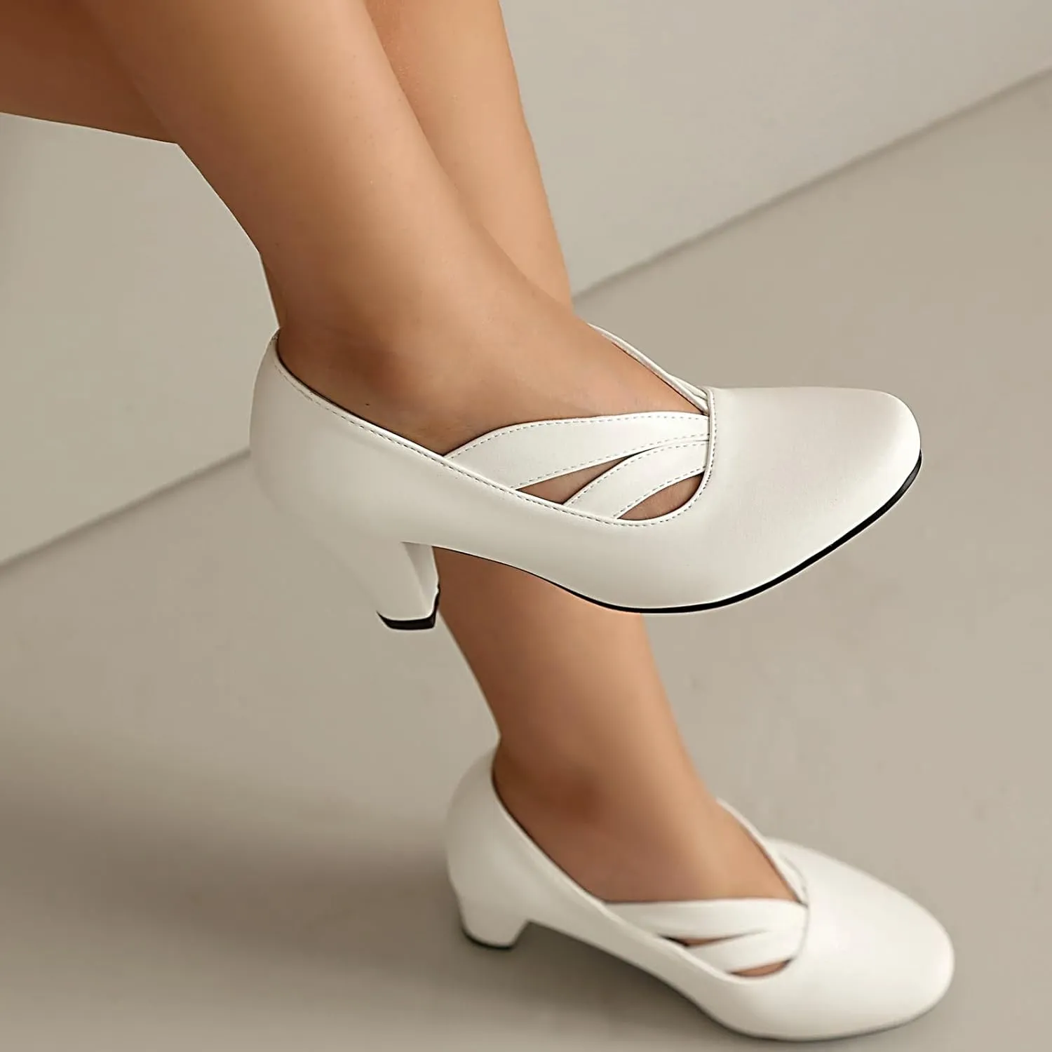 Elerhythm Women's Mary Jane Vintage Heels Gatsby 1920s Pumps Closed Round Toe 1950s Victorian Retro Shoes