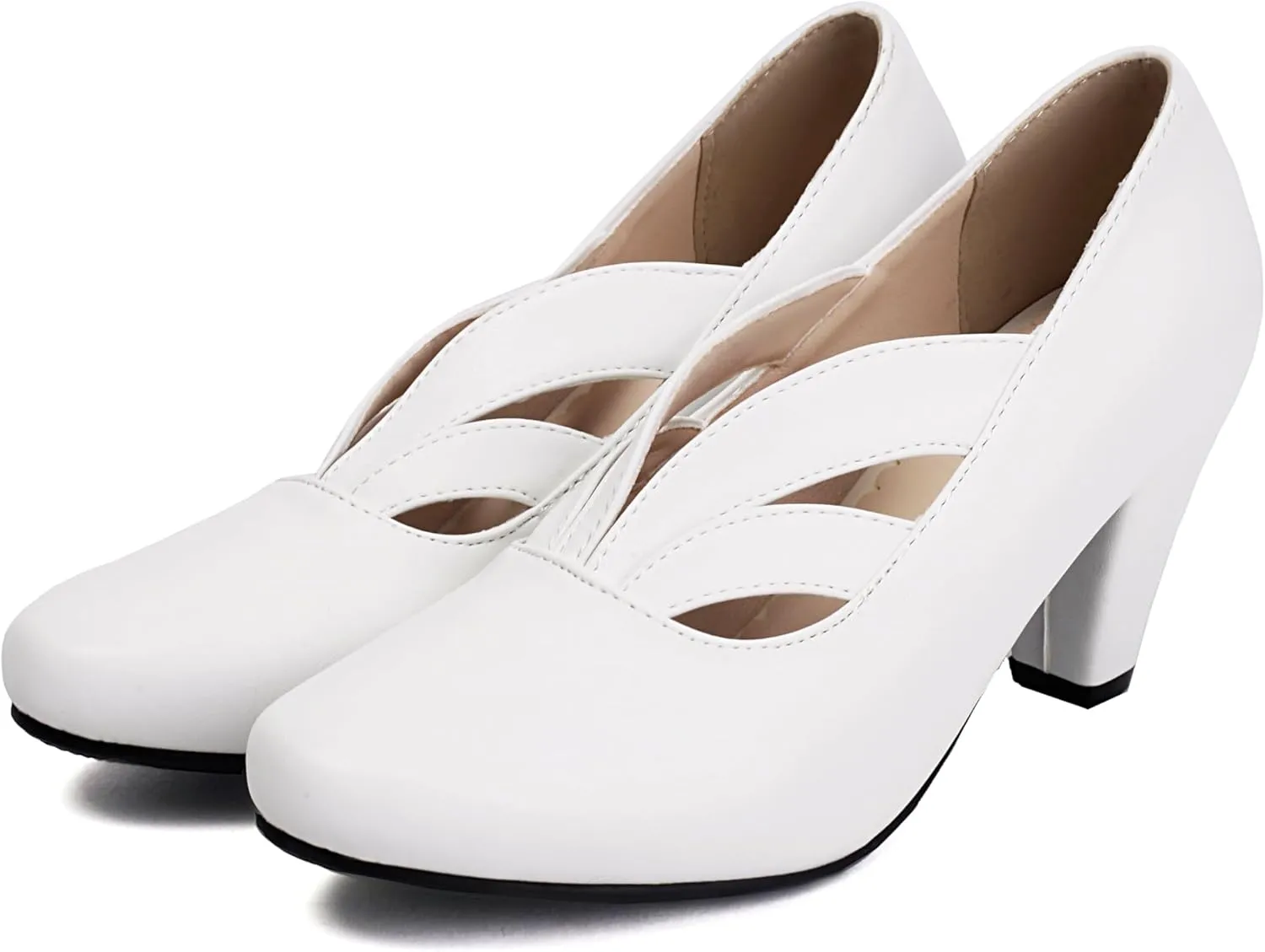 Elerhythm Women's Mary Jane Vintage Heels Gatsby 1920s Pumps Closed Round Toe 1950s Victorian Retro Shoes