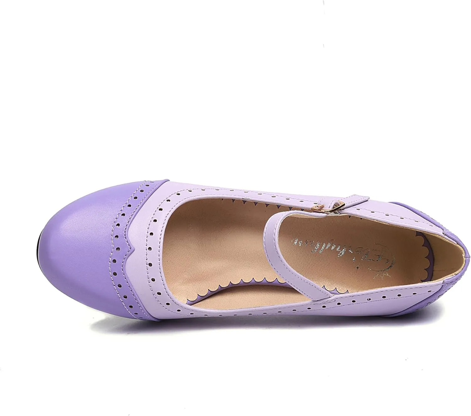 Elerhythm Women's Two Tone Mary Jane Classic and Retro 1920s Pump Heels Oxford Pattern 1950s Vintage Round Closed Toe Ankle Strap Dress Shoes