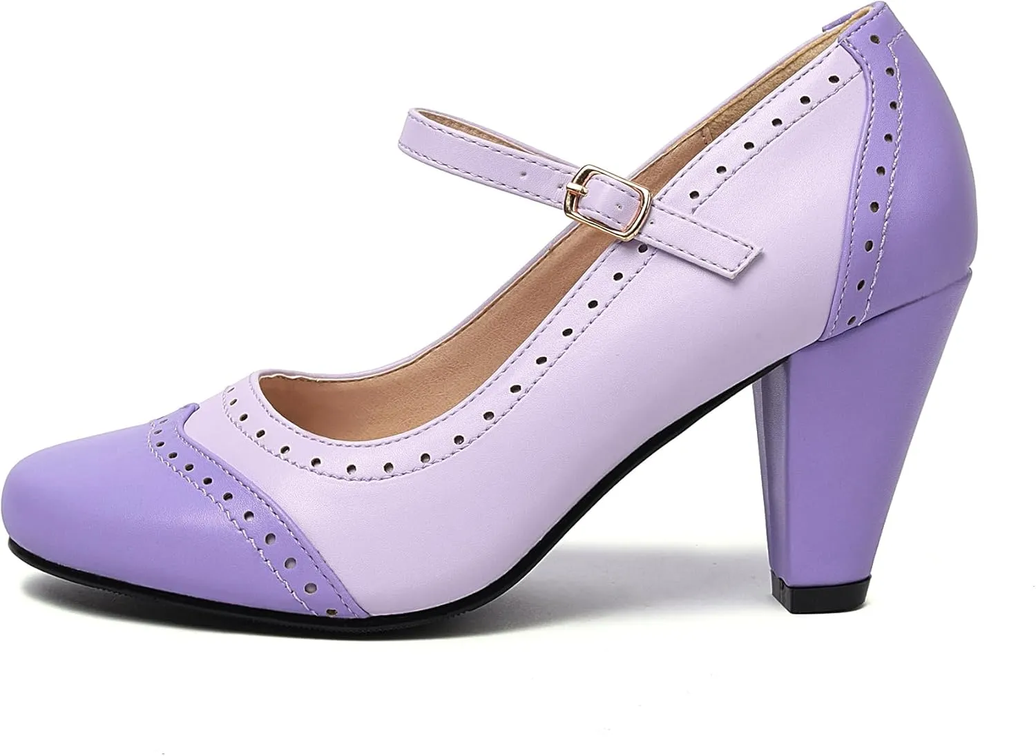 Elerhythm Women's Two Tone Mary Jane Classic and Retro 1920s Pump Heels Oxford Pattern 1950s Vintage Round Closed Toe Ankle Strap Dress Shoes