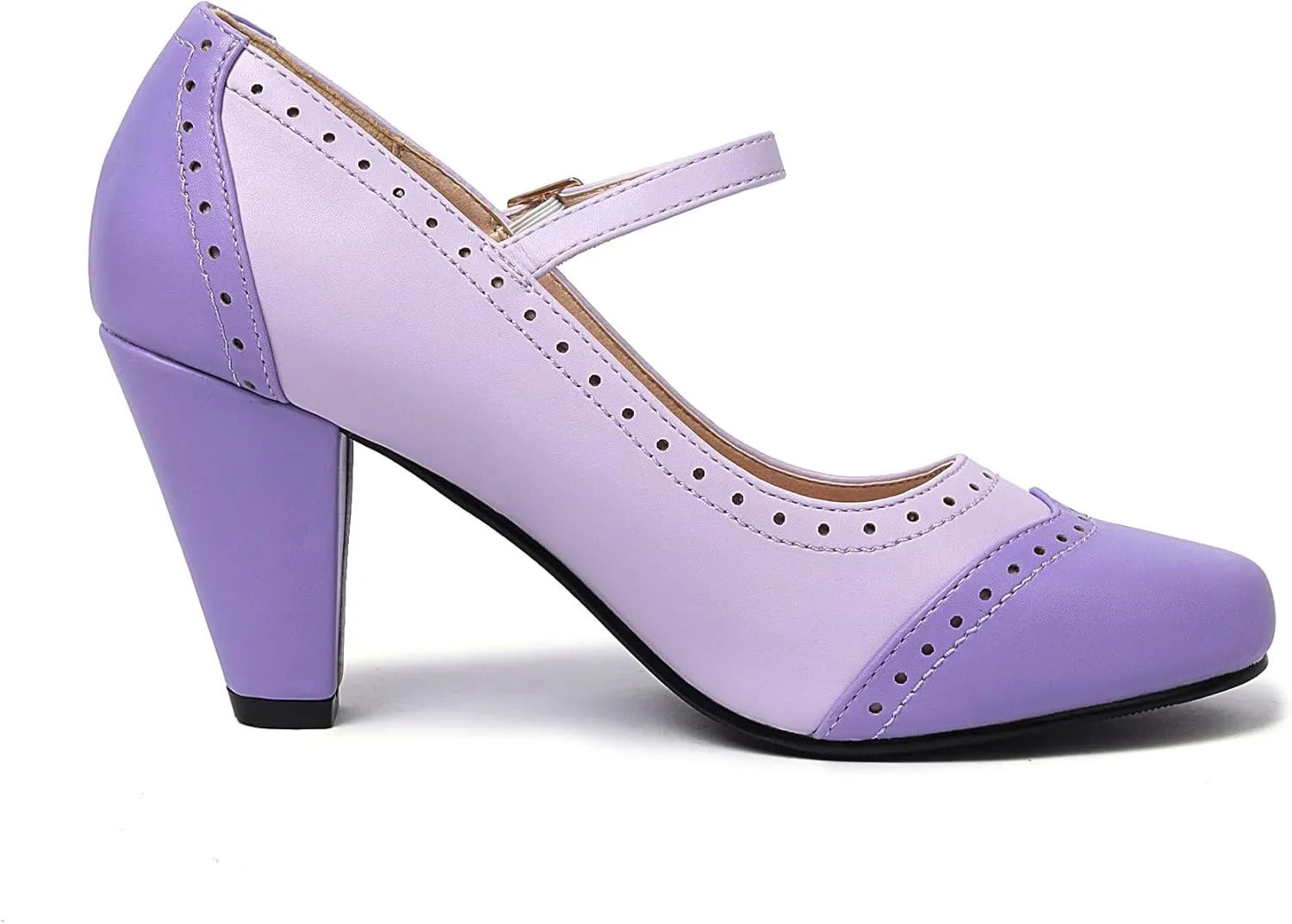 Elerhythm Women's Two Tone Mary Jane Classic and Retro 1920s Pump Heels Oxford Pattern 1950s Vintage Round Closed Toe Ankle Strap Dress Shoes