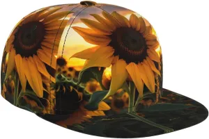 Farm Sunflower Outdoor Sports Baseball Cap, Daily Sports Adjustable Fashionable Flat Brim hat, Unisex Four-Season Outdoor Sports Cap, Black