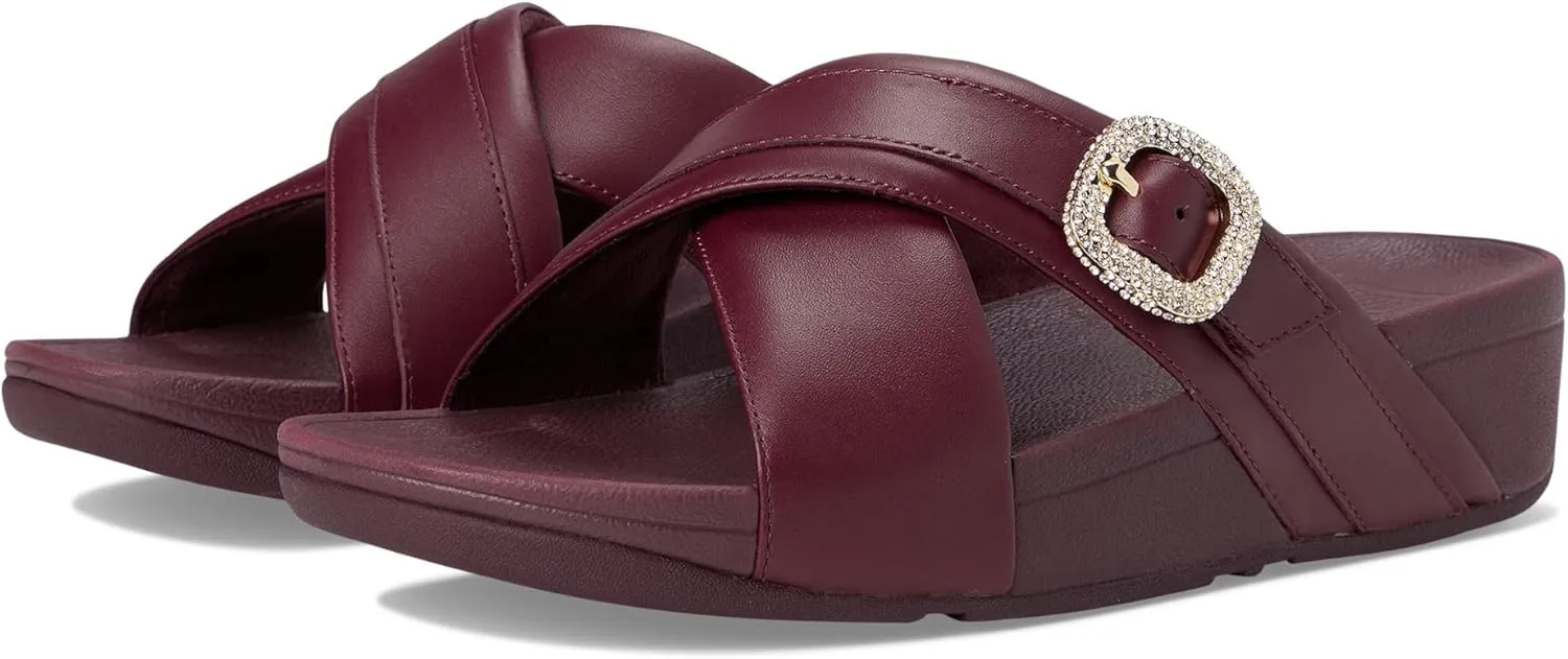 FitFlop Women's Lulu Crystal-Buckle Leather Cross Slides Wedge Sandal