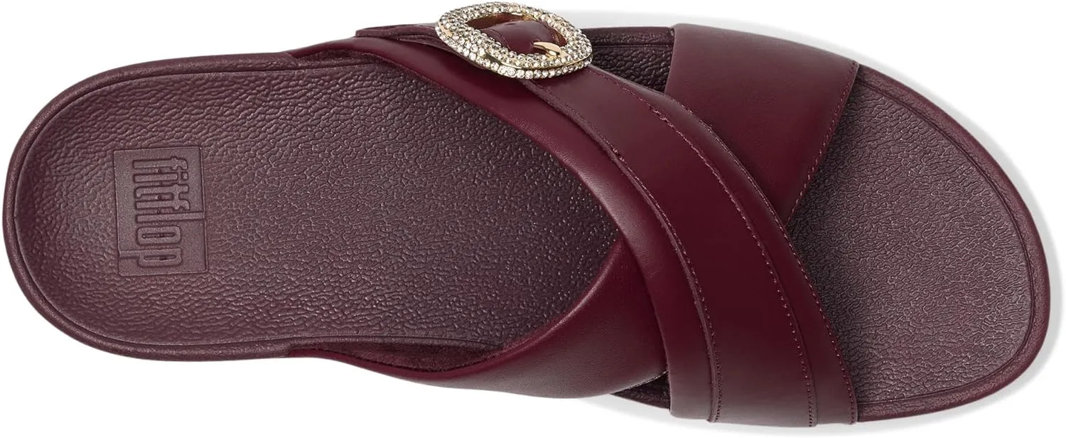 FitFlop Women's Lulu Crystal-Buckle Leather Cross Slides Wedge Sandal