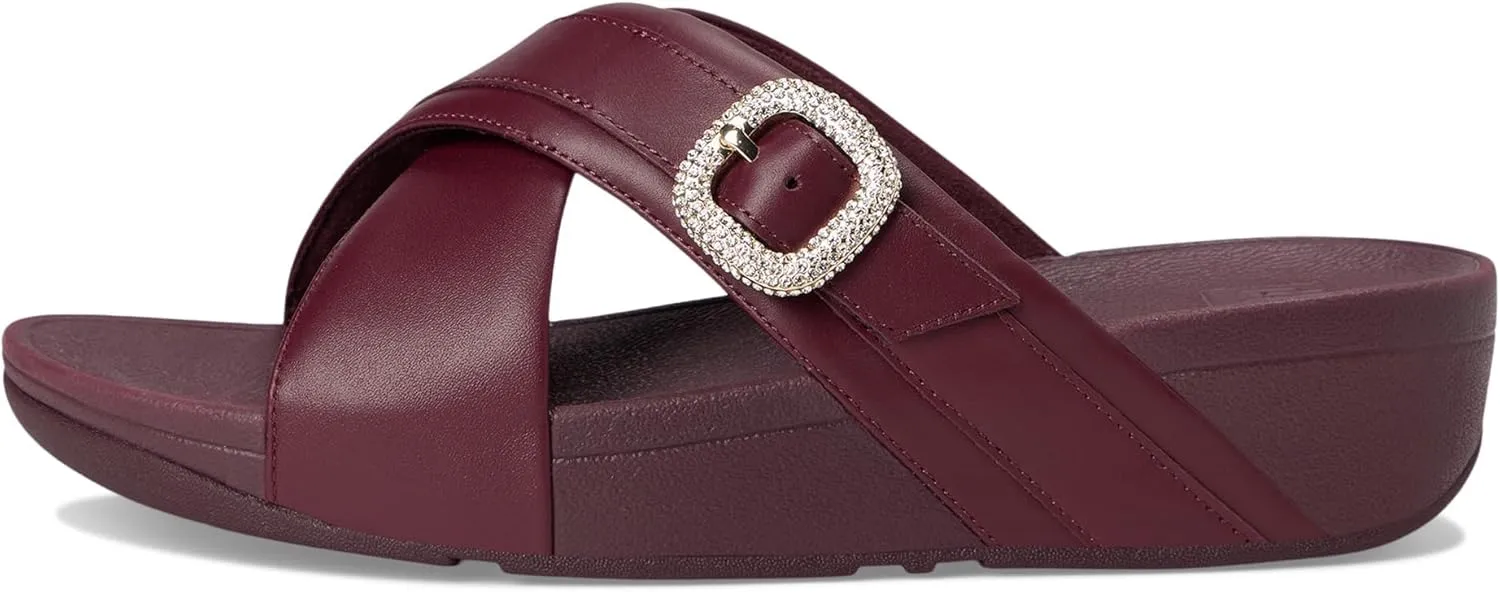 FitFlop Women's Lulu Crystal-Buckle Leather Cross Slides Wedge Sandal