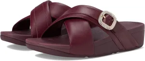 FitFlop Women's Lulu Crystal-Buckle Leather Cross Slides Wedge Sandal