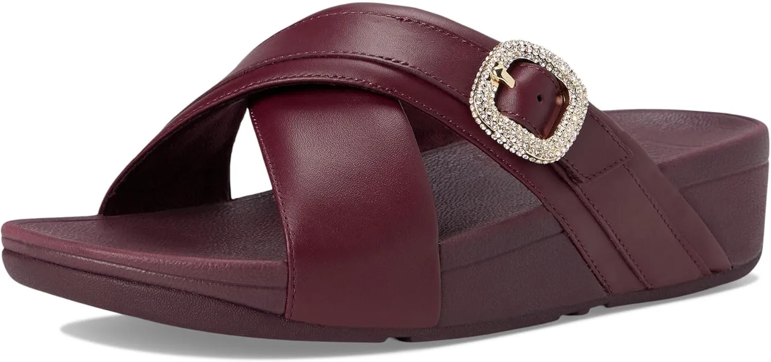 FitFlop Women's Lulu Crystal-Buckle Leather Cross Slides Wedge Sandal