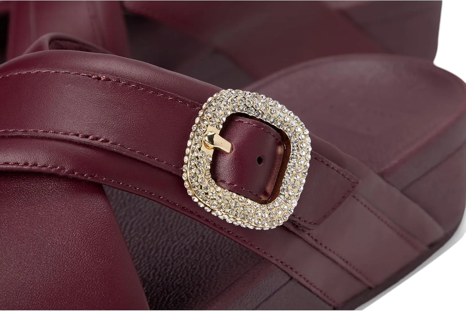 FitFlop Women's Lulu Crystal-Buckle Leather Cross Slides Wedge Sandal