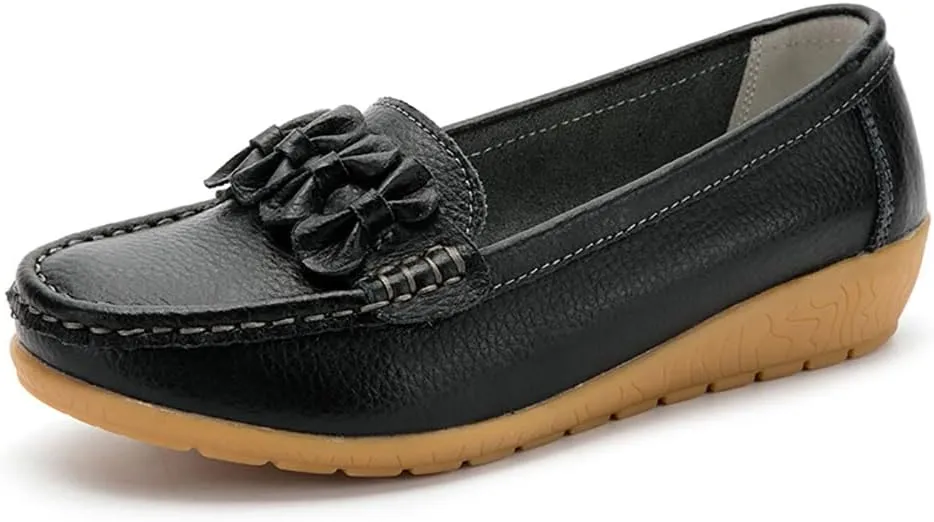 FolHaoth Womens Loafers Slip On Moccasin Shoes Casual Flat Breathable Round Toe Comfortable Walking Nurse Loafers Non Slip Fashion Driving Shoes for Women