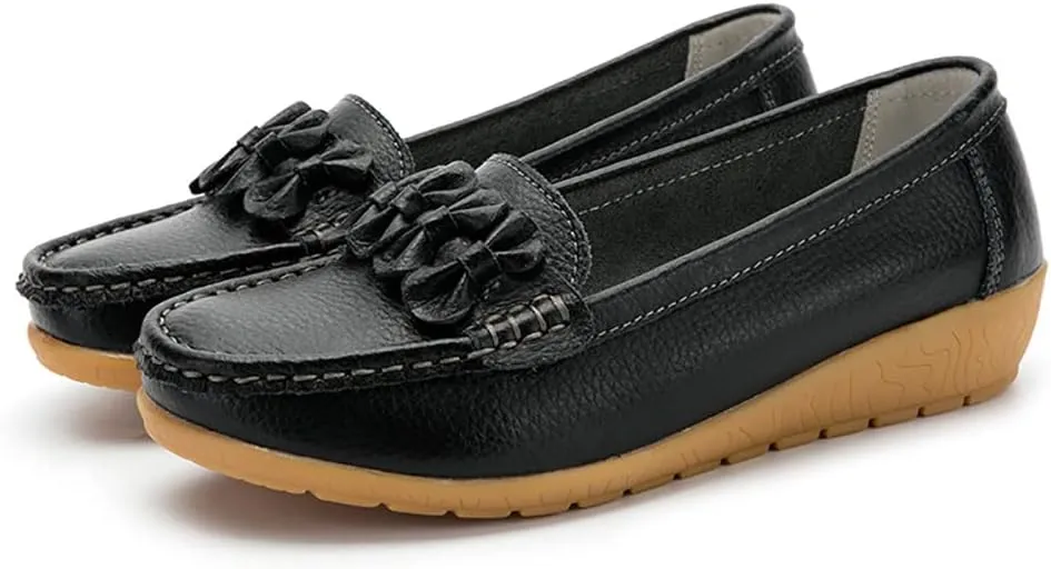 FolHaoth Womens Loafers Slip On Moccasin Shoes Casual Flat Breathable Round Toe Comfortable Walking Nurse Loafers Non Slip Fashion Driving Shoes for Women