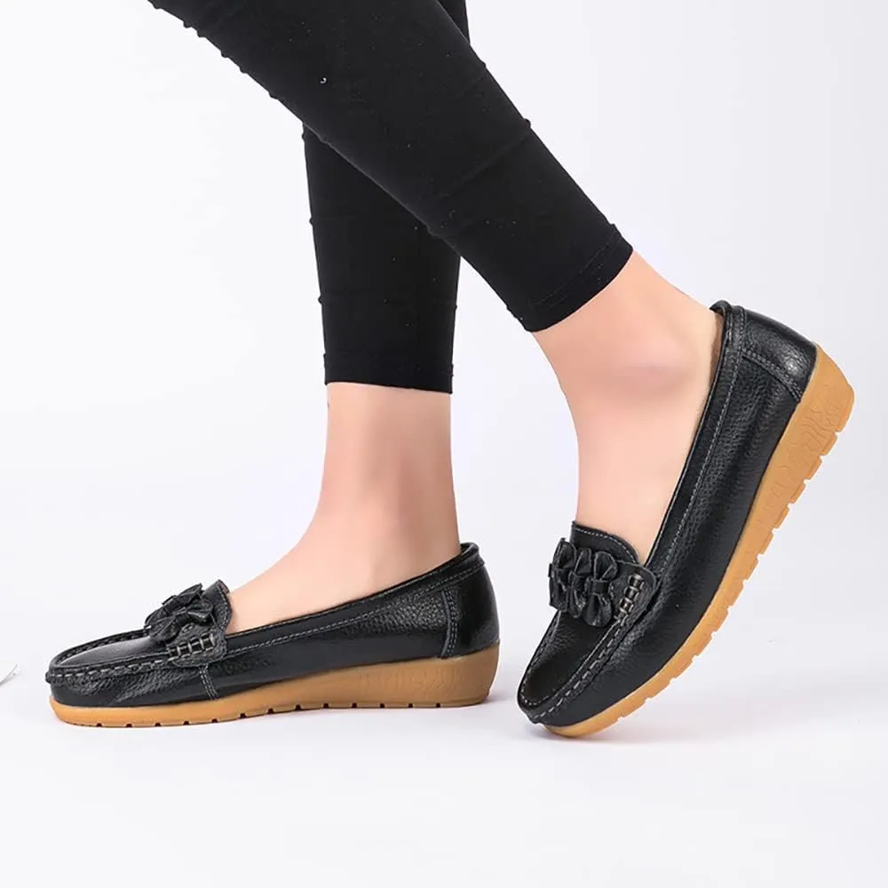 FolHaoth Womens Loafers Slip On Moccasin Shoes Casual Flat Breathable Round Toe Comfortable Walking Nurse Loafers Non Slip Fashion Driving Shoes for Women