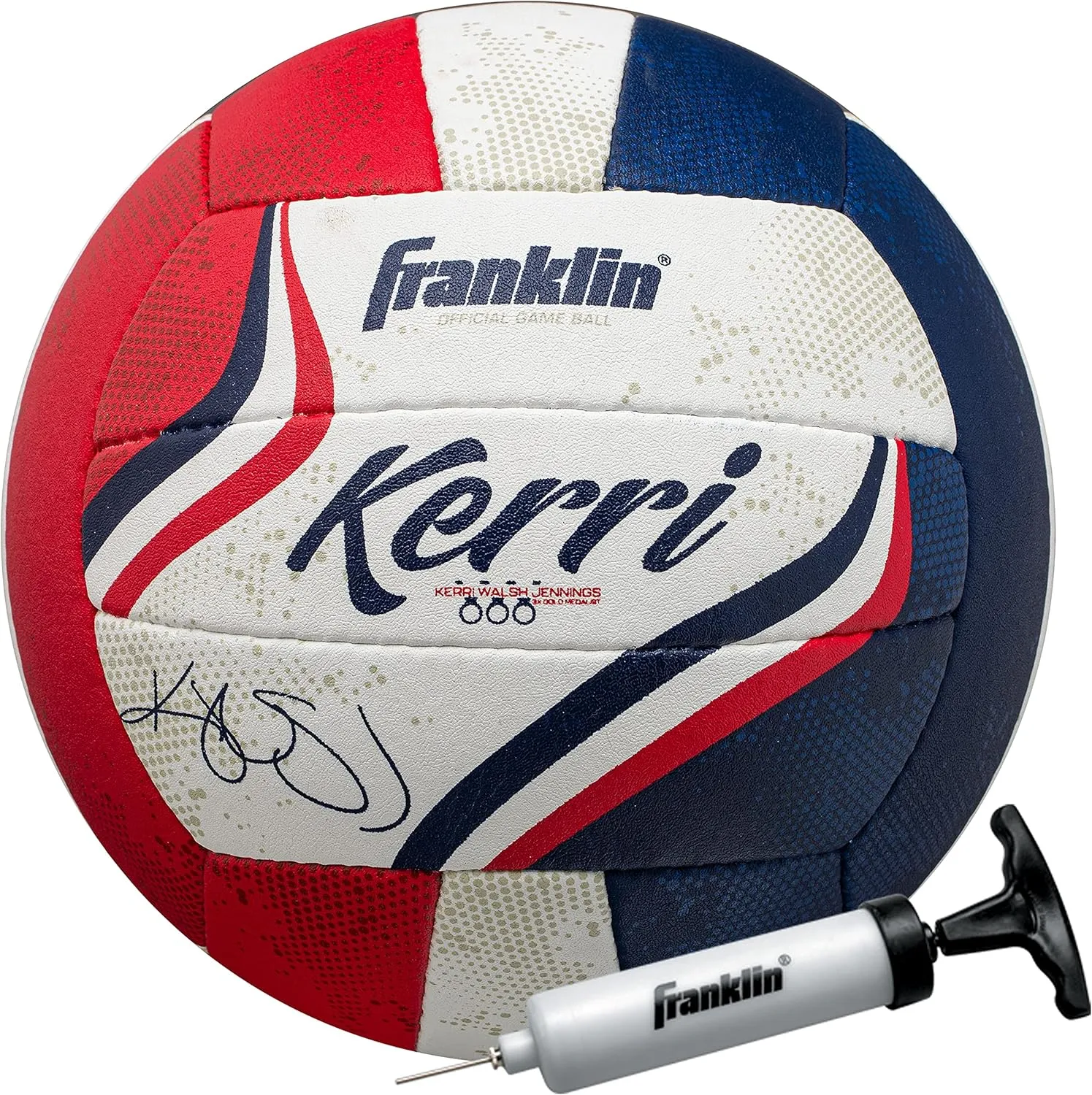 Franklin Sports Kerri Walsh Official Beach Volleyball - USA Colors Beach Volleyball - Official Size   Weight - Authentic Match Ball - Pump   Needle
