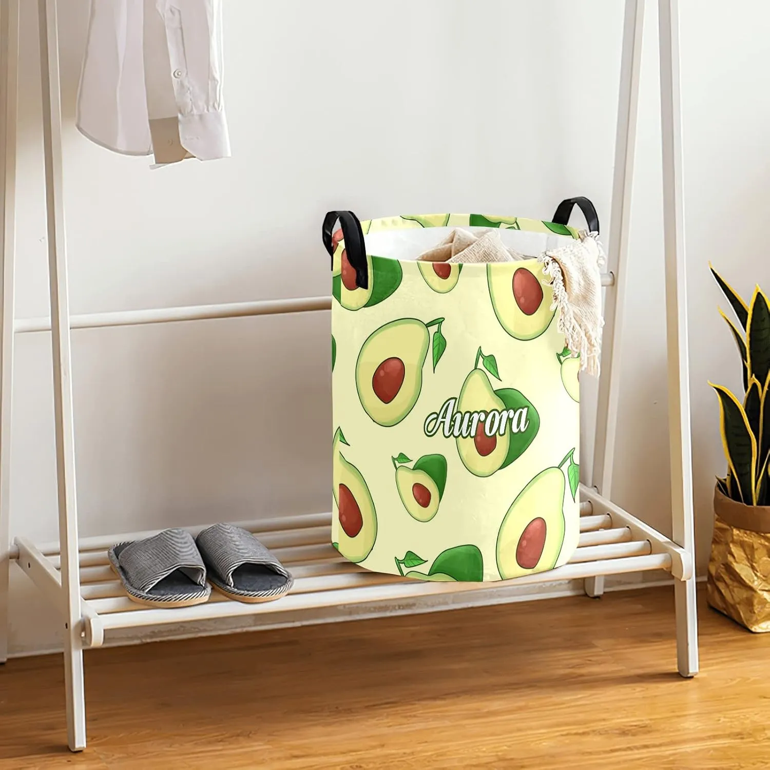 Fruit Avocado Personalized Waterproof Foldable Laundry Basket Bag with Handle, Custom Collapsible Clothes Hamper Storage Bin for Toys Laundry Dorm Travel Bathroom
