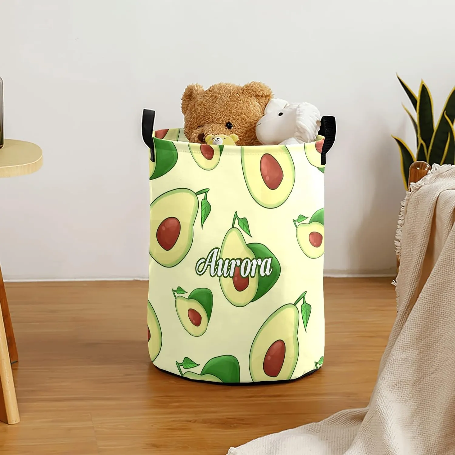 Fruit Avocado Personalized Waterproof Foldable Laundry Basket Bag with Handle, Custom Collapsible Clothes Hamper Storage Bin for Toys Laundry Dorm Travel Bathroom