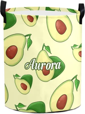 Fruit Avocado Personalized Waterproof Foldable Laundry Basket Bag with Handle, Custom Collapsible Clothes Hamper Storage Bin for Toys Laundry Dorm Travel Bathroom
