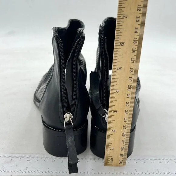 FSJ Black Peep Open Toe Slouchy Low Block Heel Ankle Booties Zipper Sandal