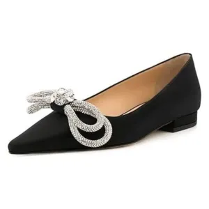 FSJ Women Chic Pointed Toe Low Chunky Heels Dress Pump Sparkling Glitter Crystal