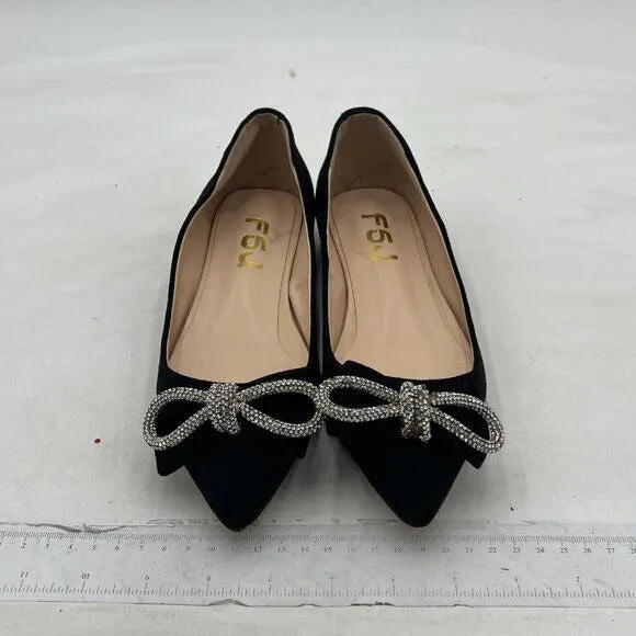 FSJ Women Chic Pointed Toe Low Chunky Heels Dress Pump Sparkling Glitter Crystal