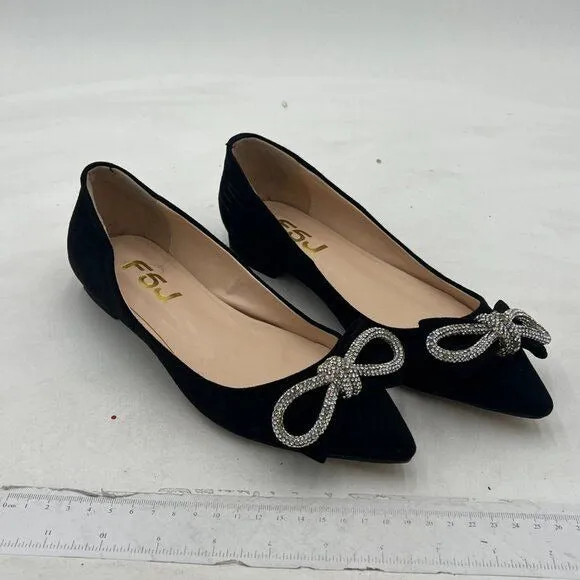 FSJ Women Chic Pointed Toe Low Chunky Heels Dress Pump Sparkling Glitter Crystal