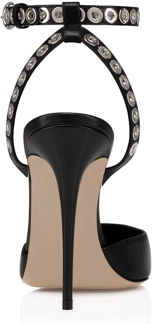FSJ Women Pencil High Heel Spikes Studded Sandal Slip On D'Orsay Evening Pump Ankle Strap Clear Ballroom Dance Shoe Size 4-15 US