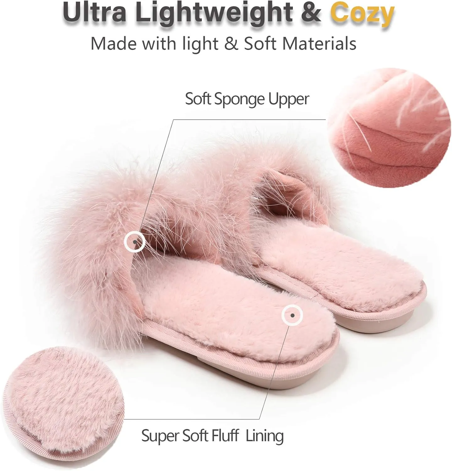 Fur Story Women's Furry Slippers Open Toe Fuzzy Slippers Memory Foam Fluffy House Sandal