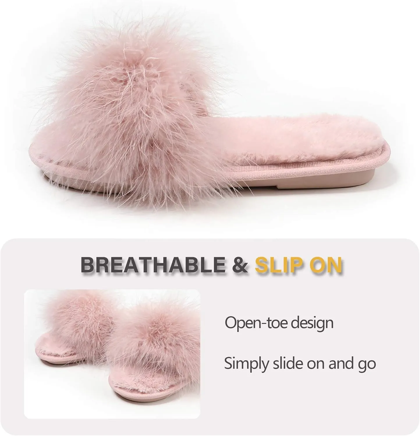 Fur Story Women's Furry Slippers Open Toe Fuzzy Slippers Memory Foam Fluffy House Sandal