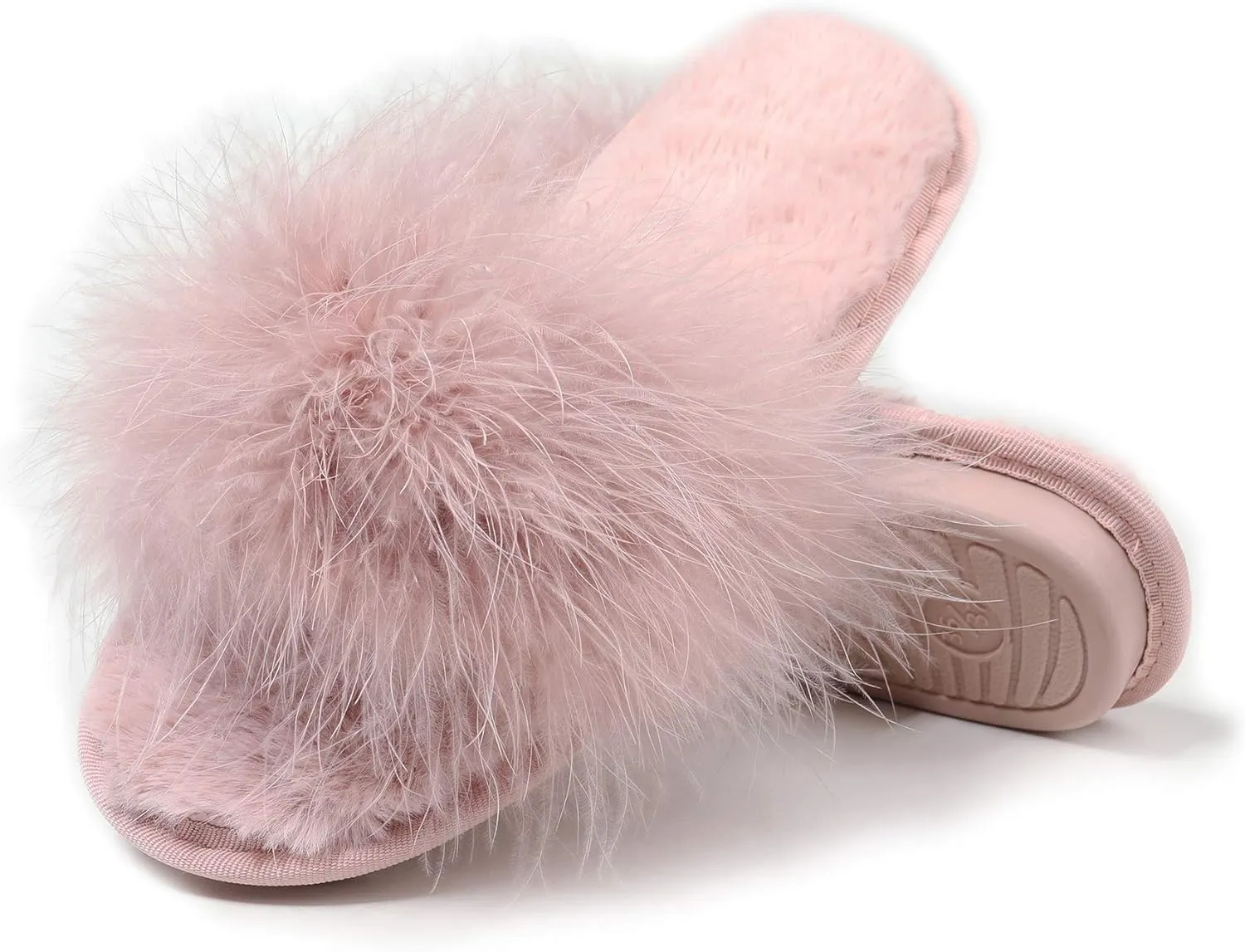 Fur Story Women's Furry Slippers Open Toe Fuzzy Slippers Memory Foam Fluffy House Sandal