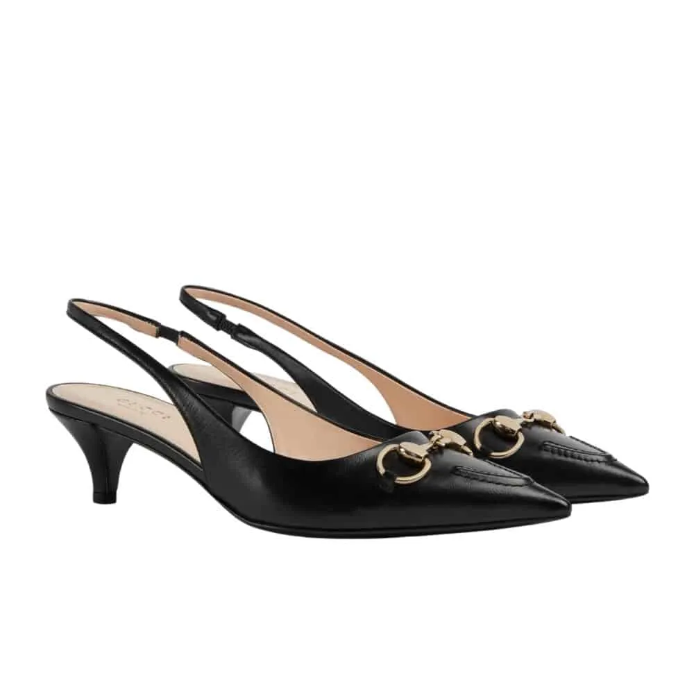 GG WOMEN'S HORSEBIT SLINGBACK PUMP BLACK 782407 DMBT0 1000