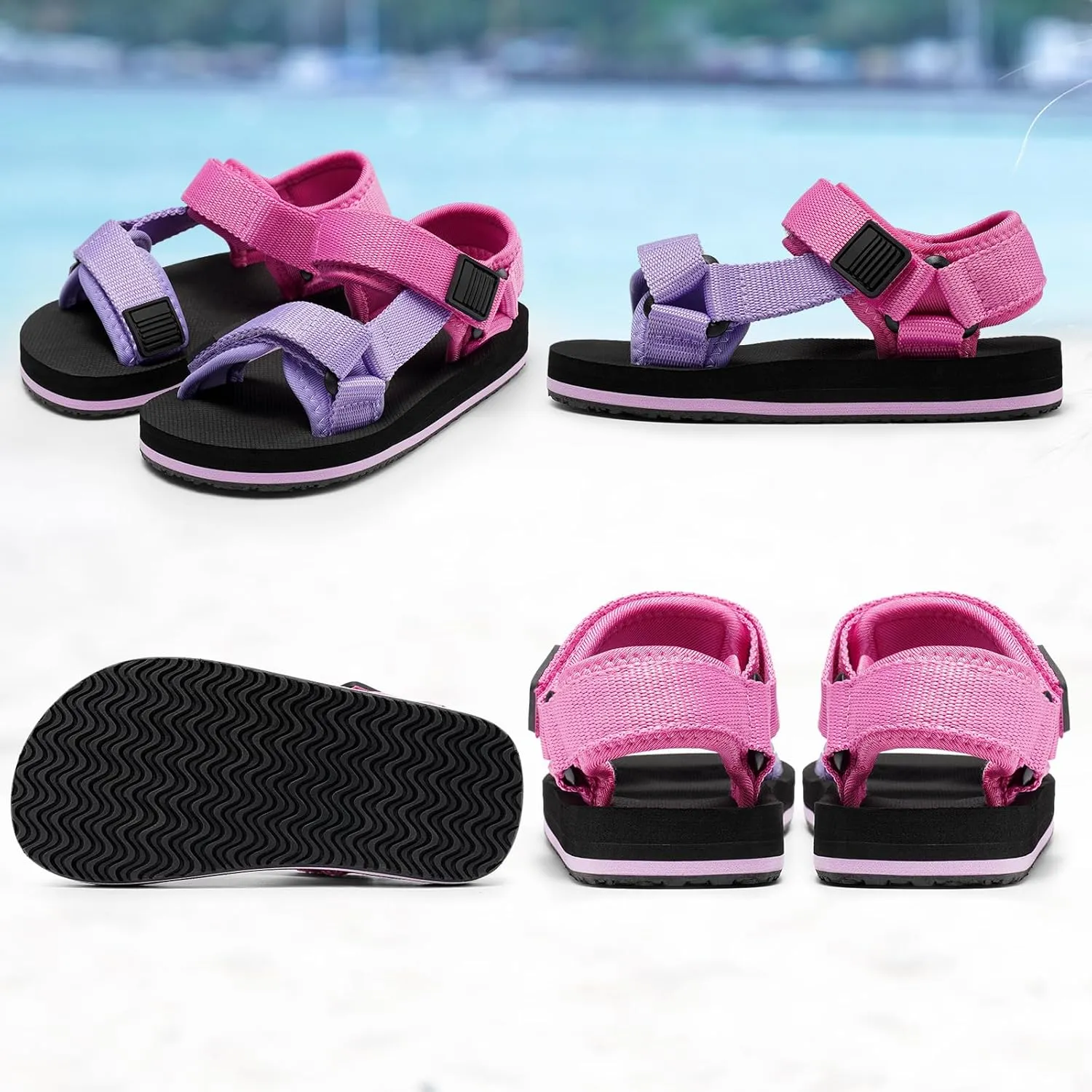 Girls Kids Summer Sandals Slides Open Toe Beach Adjustable Straps Athletic Outdoor Shoes