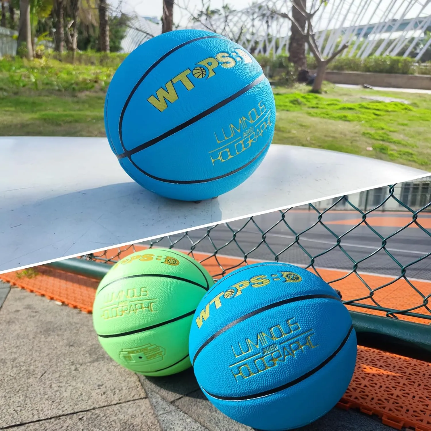 Glow in The Dark Basketball Blue Cool Glowing Luminous Basketball with Pump and Bag Indoor Outdoor PU Leather Basketballs Size 5/6/ 7