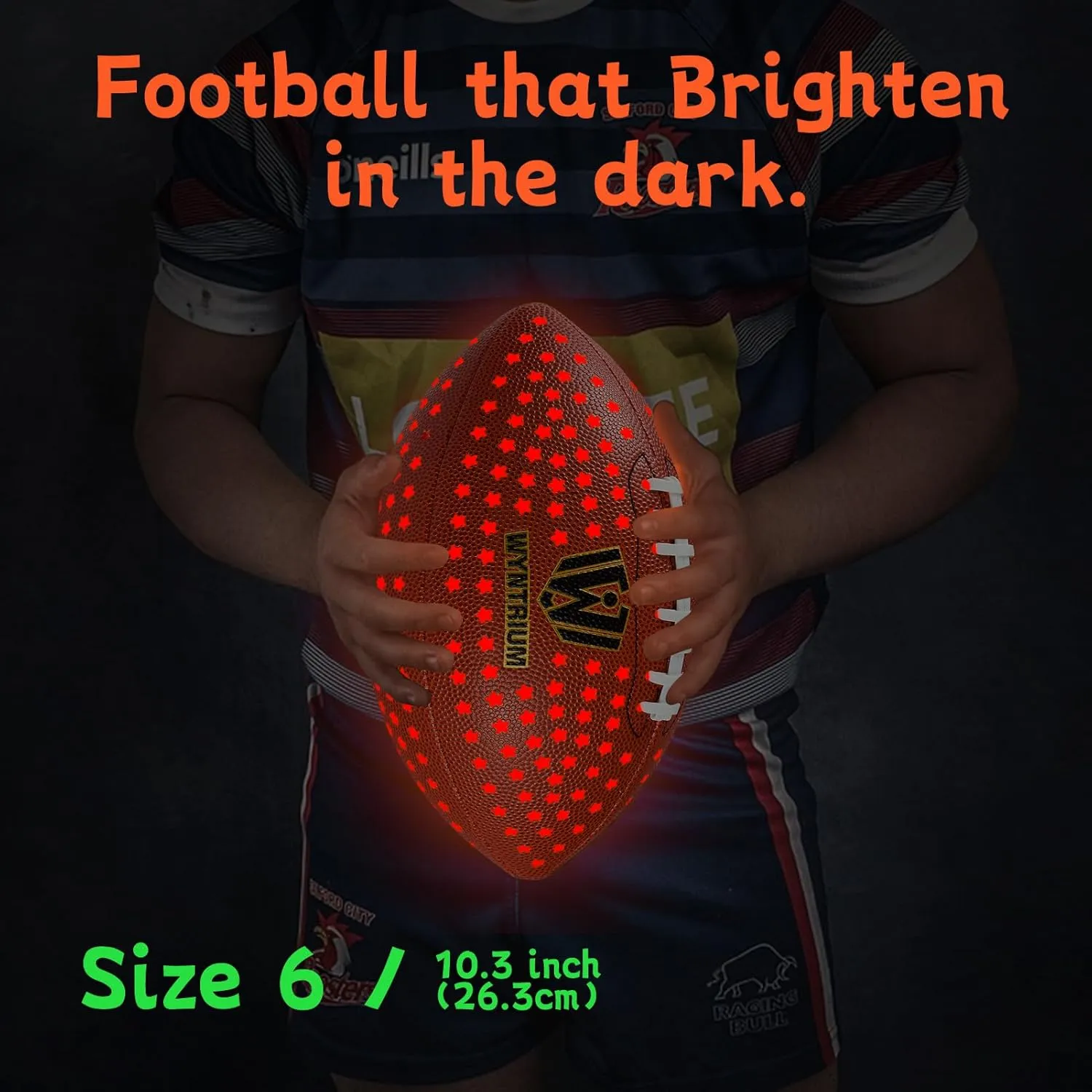 Glow in The Dark Football, Light Up Fooball, LED Leather Football with Air Pump, Perfect for Evening Play, Camping and Beach Fun, Size 6