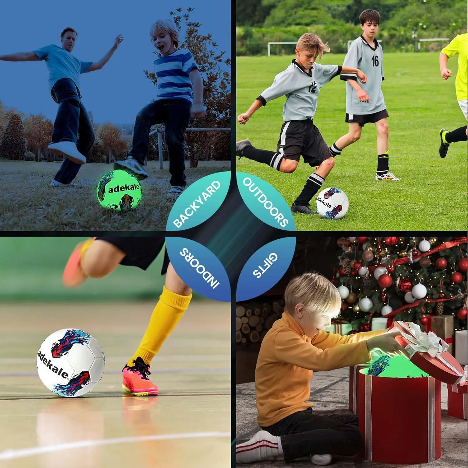 Glow in The Dark Soccer Ball Full Size 3/4/5, Sports Soccer Accessories Gifts Toys for Kids，Boys 8-12, Light Up Ball with Pump and Needles, Ideal Soccer Gifts for Boys Age 7 8 9 10 11 12 13 14