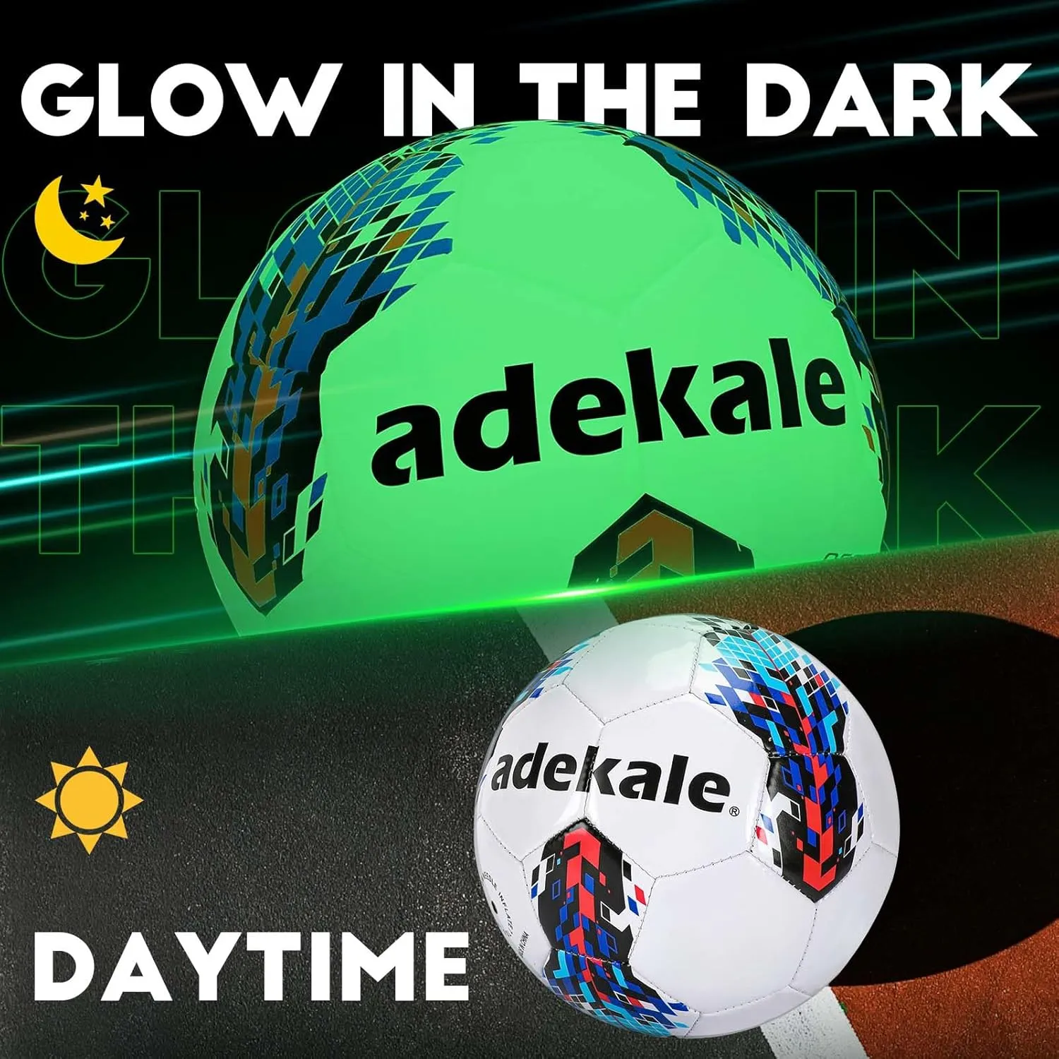 Glow in The Dark Soccer Ball Full Size 3/4/5, Sports Soccer Accessories Gifts Toys for Kids，Boys 8-12, Light Up Ball with Pump and Needles, Ideal Soccer Gifts for Boys Age 7 8 9 10 11 12 13 14