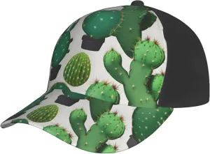 Green Cactus Print Baseball Cap for Men and Women – Curved Brim, Perfect for Outdoor, Sports, Travel, and Four Seasons