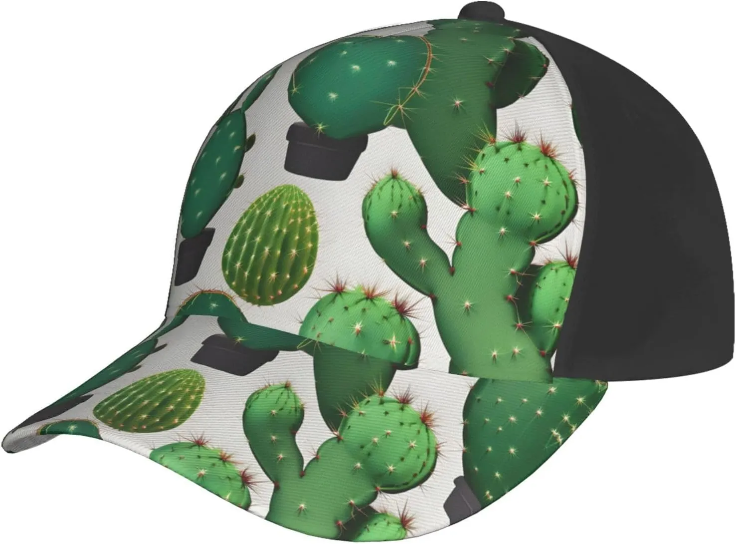 Green Cactus Print Baseball Cap for Men and Women – Curved Brim, Perfect for Outdoor, Sports, Travel, and Four Seasons