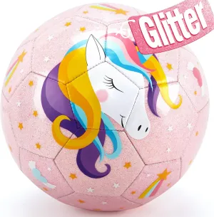 hahaland Size 3 Soccer Ball for Kids with Pump & Mesh Bag - Glitter Unicorns Soccer Ball Gifts for Girls 3 Year Old -Sports & Outdoor Play Toys for Baby Girls Boys Ages 2 3 4 5 6 7 8