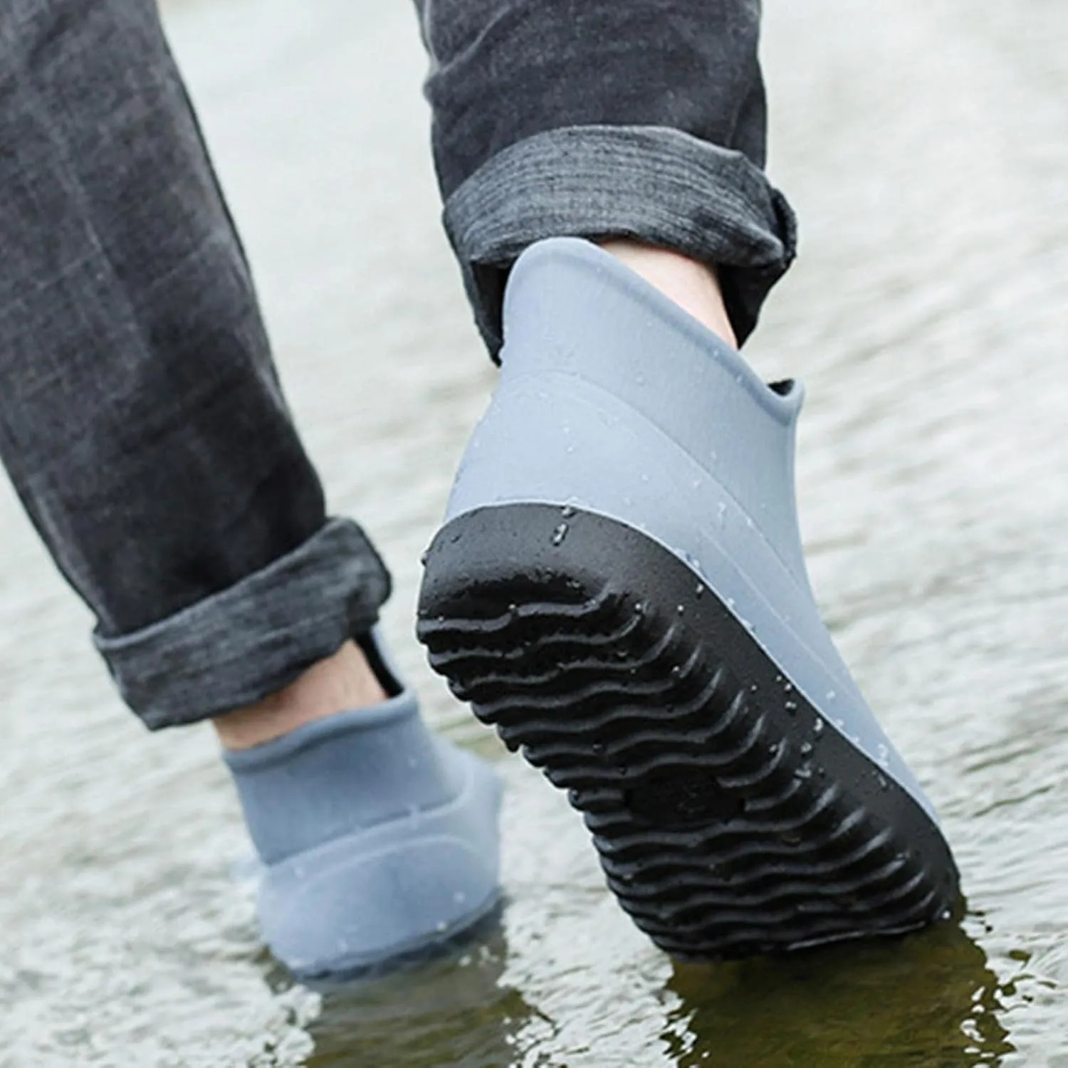 Hbeylia Short Rain Boots For Men Waterproof Garden Shoes Anti Slipping Platform Lightweight Ankle Rainboots Rubber Mid Calf Muck Mud Scrub Boots for Outdoor Work Gardening