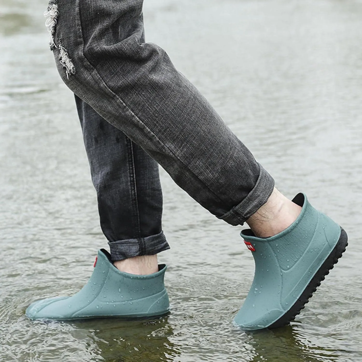 Hbeylia Short Rain Boots For Men Waterproof Garden Shoes Anti Slipping Platform Lightweight Ankle Rainboots Rubber Mid Calf Muck Mud Scrub Boots for Outdoor Work Gardening