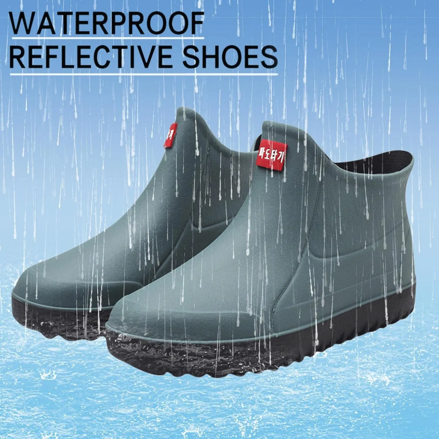 Hbeylia Short Rain Boots For Men Waterproof Garden Shoes Anti Slipping Platform Lightweight Ankle Rainboots Rubber Mid Calf Muck Mud Scrub Boots for Outdoor Work Gardening