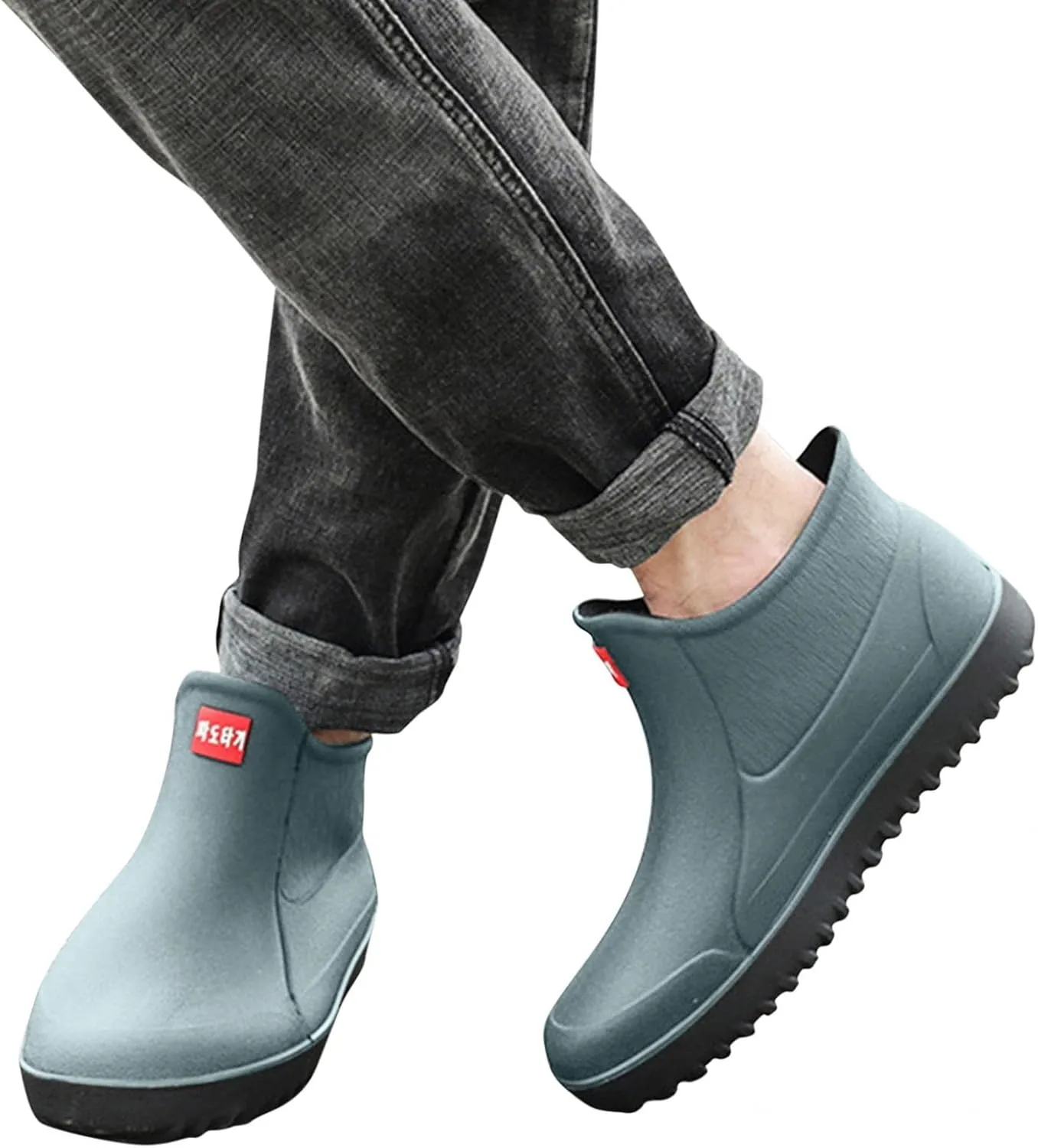 Hbeylia Short Rain Boots For Men Waterproof Garden Shoes Anti Slipping Platform Lightweight Ankle Rainboots Rubber Mid Calf Muck Mud Scrub Boots for Outdoor Work Gardening